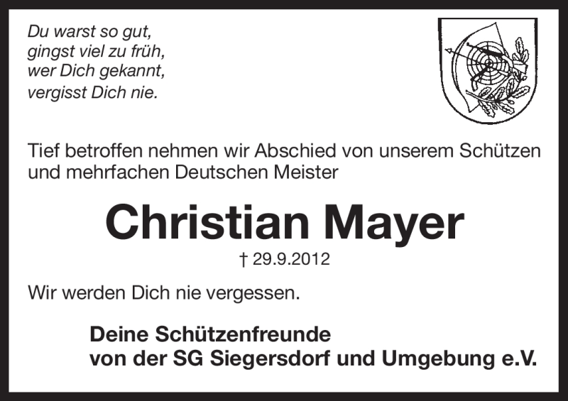  Traueranzeige für Christian Mayer vom 05.10.2012 aus Pegnitz-Zeitung